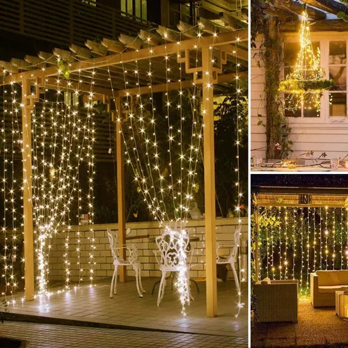 Series Cortina Luces Navidenas Led Cascada 3x3m