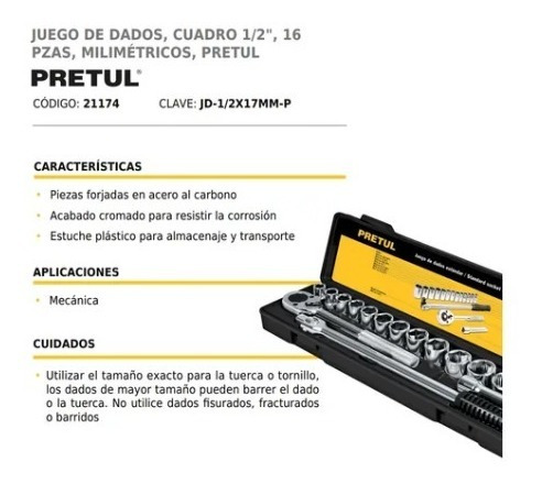 Imagen 3 de 5 de Set Tubo Bocallave Herramientas Pretul 17 Piezas 1/2 Pulgada