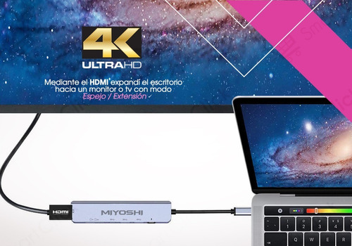 Imagen 7 de 10 de Adaptador Usb C Macbook Pro Air Hub Cable Hdmi 4k 7 En 1