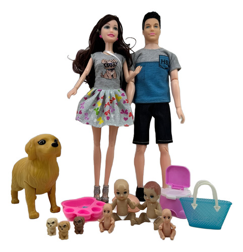 Boneca Barbie Grávida Com Bebes E Cachorro Com Filhotes