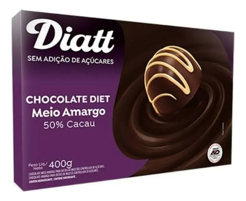 Barra Chocolate Diet Meio Amargo 50% Cacau 500g - Diatt