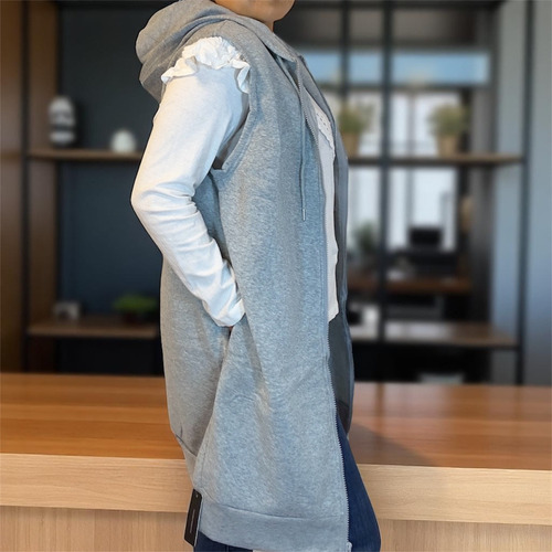 Chaleco Dama Largo Sin Mangas Capucha Bolsillos Casual Moda