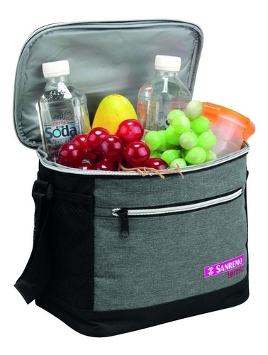 Imagem 2 de 3 de Bolsa Térmica Sanremo 8lt Cinza Alça 3 Bolsos Marmita Lanche