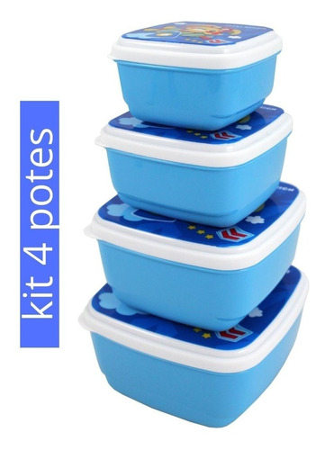 Imagem 2 de 5 de Potinho Infantil Lanche Conjunto C/ 4potes Temas Divertidos