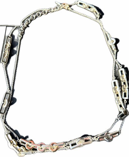 Collar Gargantilla Doble De 115 Cm De Largo Plateado Dorado