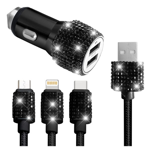 Bling - Cargador De Coche Doble Usb Con Cable De Carga Ráp.