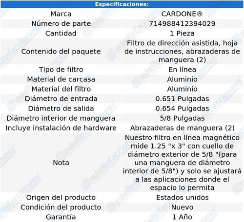 Filtro Dirección Hidráulica Mercury Marauder 1963-1967