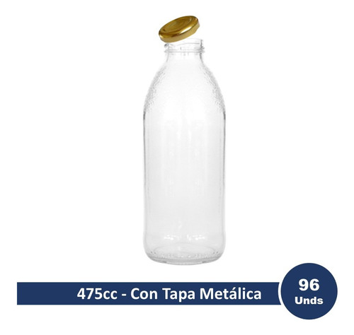 Botella De Vidrio Para Jugo  475cc Con Tapa Metálica