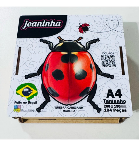 Quebra Cabeça Madeira Joaninha Puzzle Forma Animais C Caixa