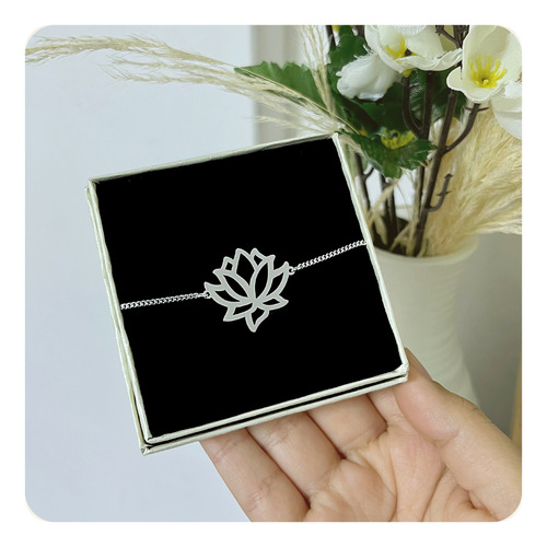 Pulsera Novia Flor Loto Regalo San Valentín Joya Plata 925