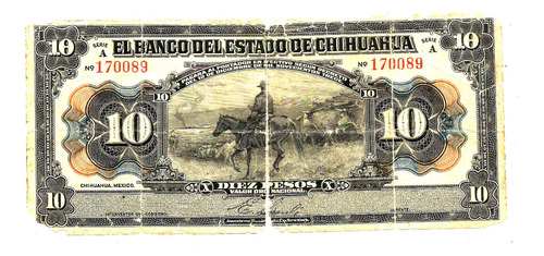 Billete De 10 Pesos Del Edo, De Chihuahua Pobre Condicion
