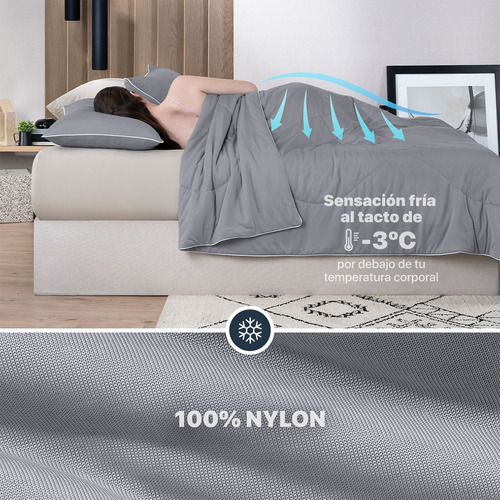 Edredón De Enfriamiento King Size Con Fundas Esquimal Gris Liso