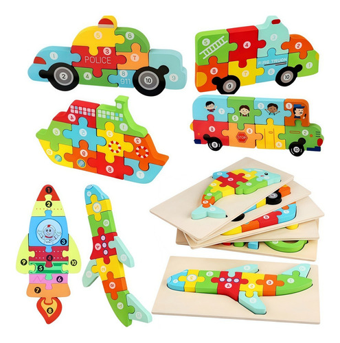Juguetes Educativos De Rompecabezas De Madera Para Niños, 6