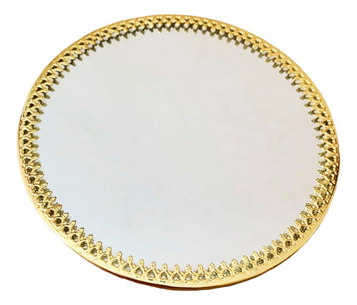 Bandeja Metal Redonda Espelhada Detalhes Dourado 3 Pés 15cm