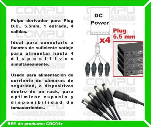 Imagen 3 de 6 de Cable Pulpo Plug Dc 5.5mm 1 A 4 Ref: Cdc01z Computoys Sas