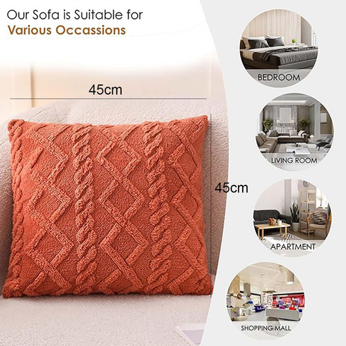 Funda De Almohada De Felpa Suave A Cuadros 45*45 Cm 2 Piezas Naranja