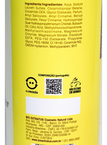 Shampoo Tutano Bio Extratus Força E Maciez 1 Litro