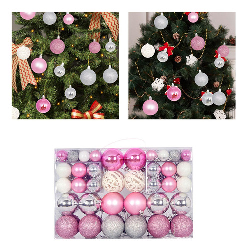 W 100x Adornos De Bolas De Navidad, Adornos Rosa Plata