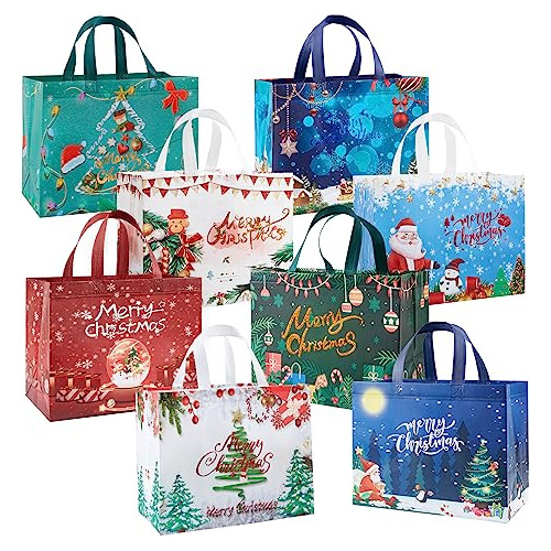 8 Pack Christmas Gift Bags Christmas Tote Bags With Han...