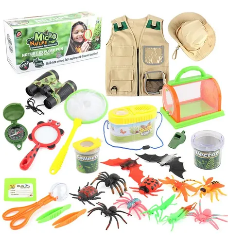 ELEPRUC Kit De Exploración Para Niños De 5 Piezas – Caja Con Lupa, Red Para Mariposas Y Pinzas, Juguete Educativo De Naturaleza Para 3+ Años (Verde)