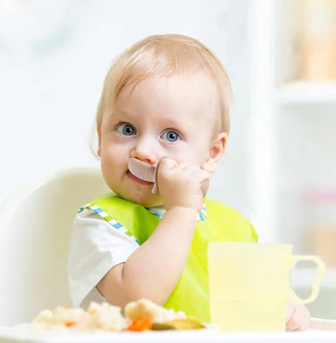 Set Cubiertos Silicona Para Bebe Aprendizaje Cuchara Tenedor Lila