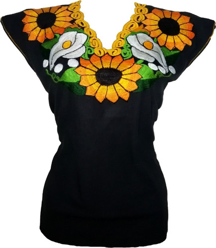 Blusa Artesanal Girasol Y Cartuchos Altos De Chiapas