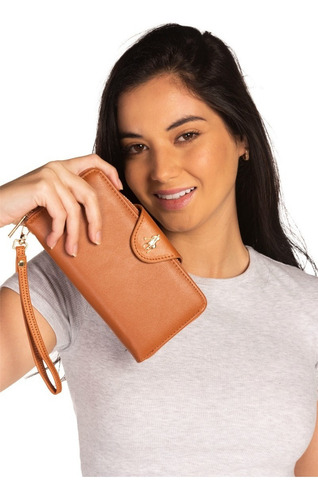 Cartera Hpc Polo Logo Solapa Color Marrón Diseño de la tela Liso