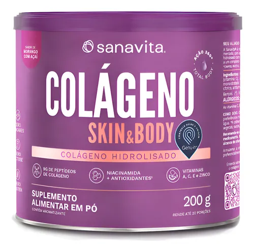Colágeno Hidrolisado Skin Sanavita Morango Com Açaí 300g Sabor Mo...