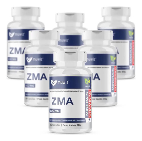 Zma Zinco Magnésio Cromo B6 500mg 60 Cáps Muwiz Kit X6