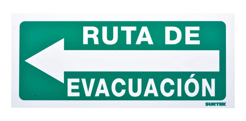 Señal Letrero Ruta Evacuación Izquierda Verde 15x36cm Surtek