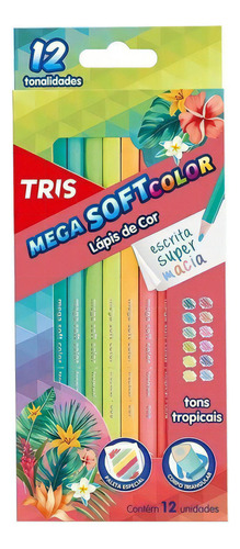 Estojo Lápis De Cor Mega Soft Color 12 Tons Tropicais Tris