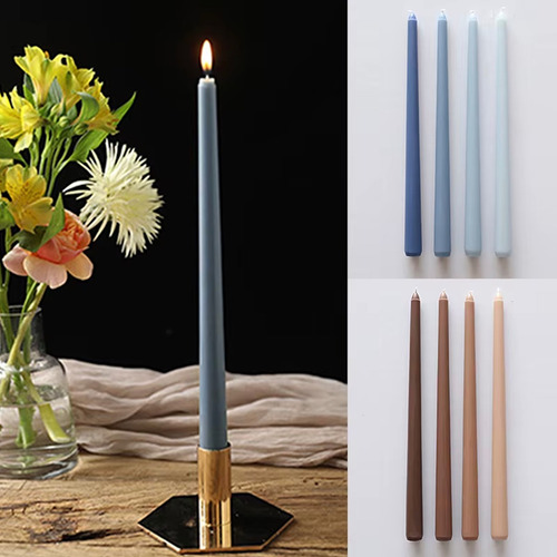 Set 4 Velas Largas Cónicas De Candil Cenas Bodas Deco 25cm Blanco Cónica Bl1 Sin Aroma