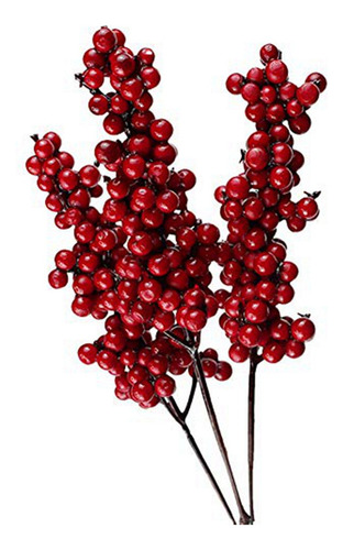 50 Ramas Decorativas De Frutos Rojos Artificiales Con Base R