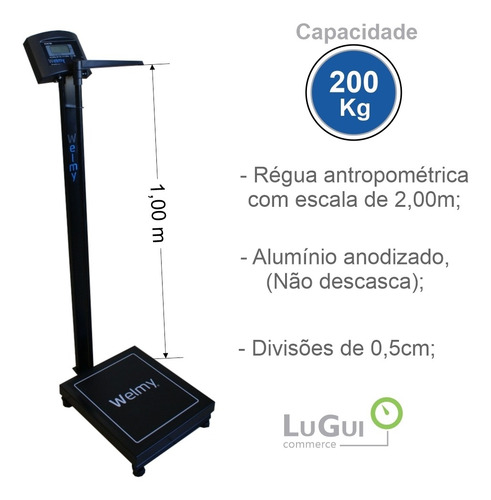 Imagem 3 de 6 de Balança P Academia Preta W200/50g 200kg Welmy Inmetro