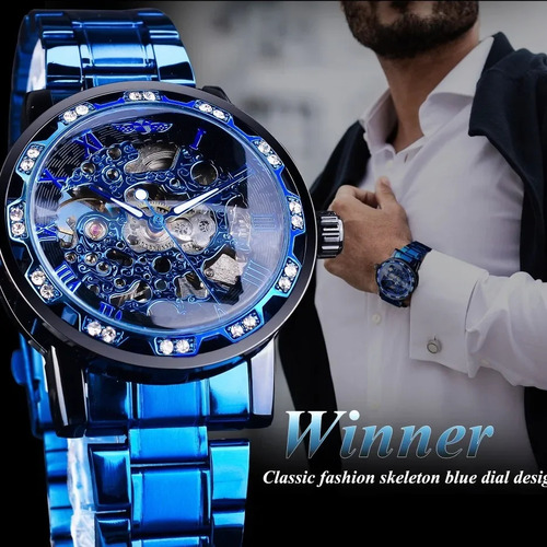 Reloj Mecánico Winner Con Diamantes Huecos Para Hombre