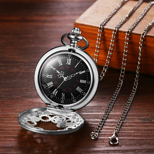 Reloj De Bolsillo Jewelrywe Plateado Con Engranajes 78 Cm