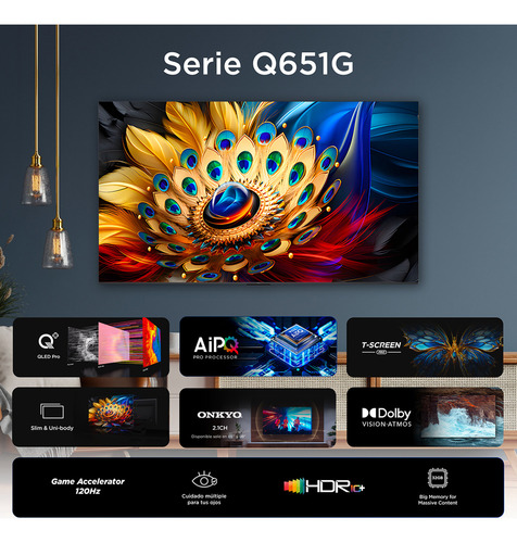Pantalla 98" TCL QLED 4K HDR Google TV Mod 98Q651G