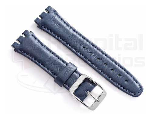 Pulseira Swatch Couro Liso 19mm Azul Irony Clássico