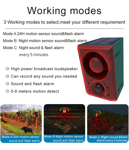 Alarma De Sensor De Movimiento Con Sonido Solar Y Luz Estrob