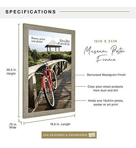 Mcs Museum Poster Frame, Barnwood, 16 X 24 In, Nj8wv
