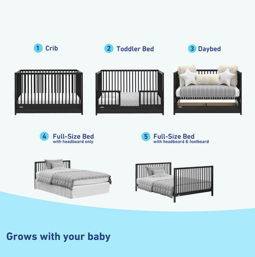 Graco Teddi Cuna Convertible 5 En 1 Con Cajón Negro Negro