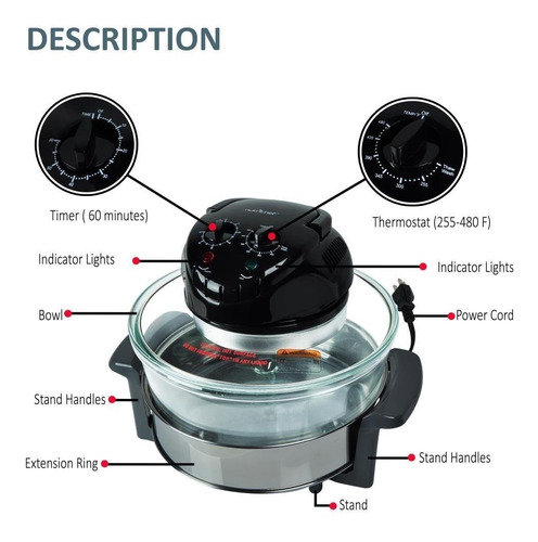 Nutrichef Convección Encimera Horno Tostador | Freidora Aire