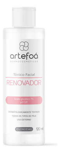 Tônico Renovador Facial Artefoá 120ml (ph 3,0 Ác.glicól. 7%) Momento de aplicação Noite Tipo de pele Todo tipo de pele