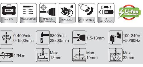 Imagen 6 de 8 de Taladro Inalámbrico Percutor Vido 21v C/ Maleta Y Accesorios