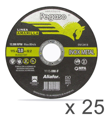 Disco De Corte Amoladora Pegaso 115 X 1.0 Inoxi  X 25 Unidad