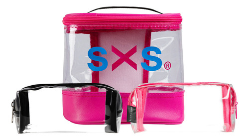 Kit Cosmetiquera Neceser Con 2 Lapiceras De Sixtysix Color Rosa Chicle Diseño De La Tela Rayas