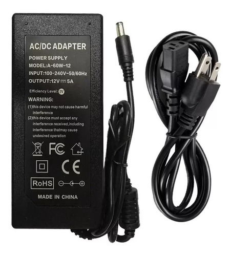 Imagen 2 de 2 de Adaptador Transformador Dc 12v 5a Fuente Poder Cinta Led