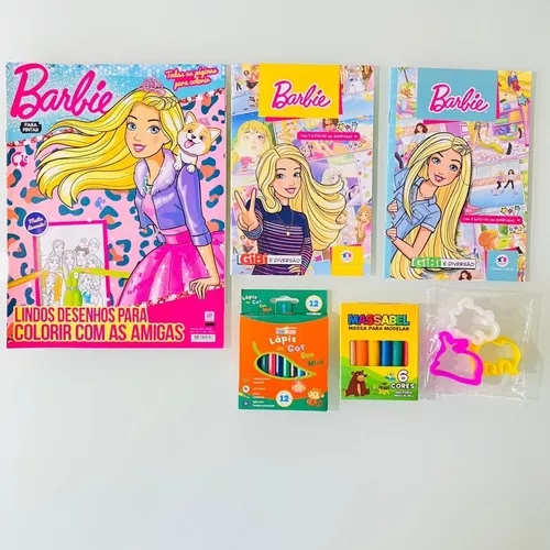 2 Revistas infantis ler e colorir Barbie com lápis de cor +