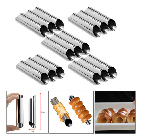 Acero Inoxidable Pastel Cannoli Croissants Cono 15 Piezas