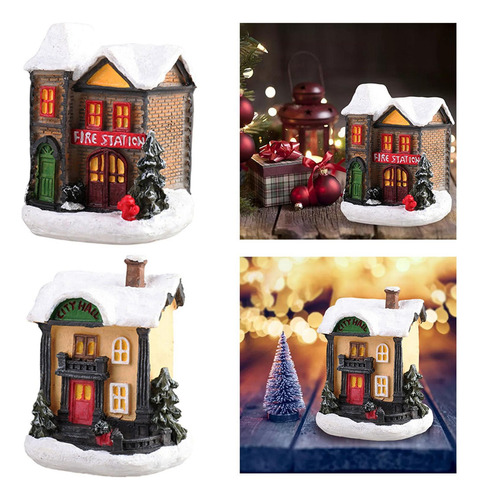 Escena De Navidad De Resina Casa Led Light Village Set
